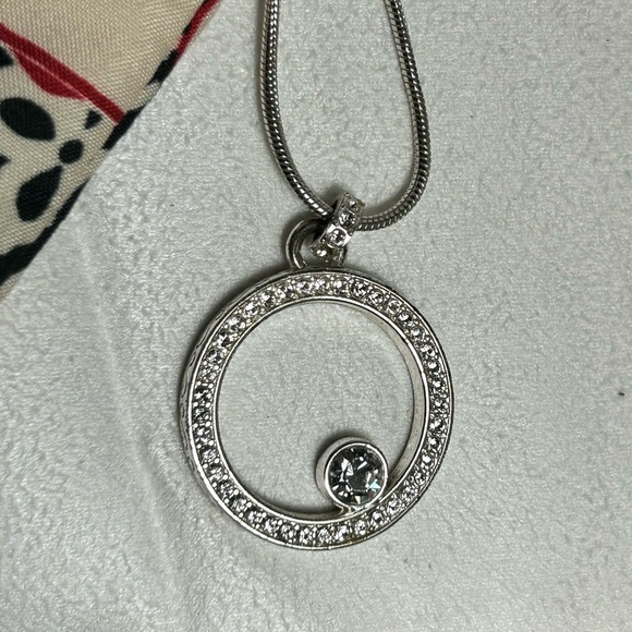 Brighton Starry Night Circle Necklace Silver Plated Crystals Pendant & Cloth Bag - Picture 2 of 12